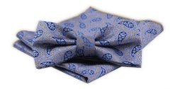 Męska Mucha z Poszetką w Zestawie - Alties - Niebieska, Żółty Akcent, Paisley. Niebieskie krawaty i muchy męskie Alties, bez wzorów, eleganckie. Za 54.00 zł.