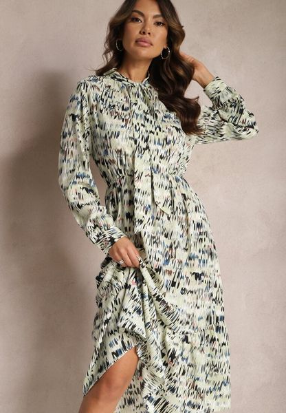 Zielona Rozkloszowana Sukienka Midi z Falbanką i Gumką w Talii Viglira. Zielone sukienki damskie Renee, na imprezę, l, bez wzorów, eleganckie, bez kołnierzyka, bez ramiączek, midi, rozkloszowane. Za 59.99 zł.