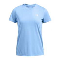 Koszulka treningowa damska Under Armour Tech Riddle. Niebieskie bluzki sportowe damskie Under Armour, xs, bez wzorów, bez ramiączek. Za 89.99 zł.