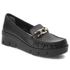 Czarne Półbuty Armodo Stylowe Obuwie Damskie. Czarne półbuty damskie Armodo, bez wzorów, ze skóry, eleganckie, bez obcasa, na koturnie. Za 379.00 zł.