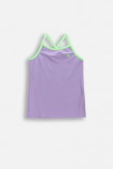 Koszulka sportowa dziecięca na naramkach Lemon Explore WL6 fioletowa. Fioletowe koszulki dziewczęce LEMON explore, m, bez wzorów, z dzianiny, bez ramiączek. Za 39.90 zł.