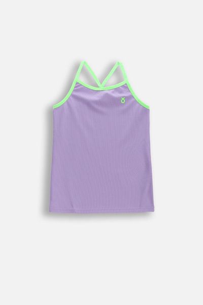 Koszulka sportowa dziecięca na naramkach Lemon Explore WL6 fioletowa. Fioletowe koszulki dziewczęce LEMON explore, m, bez wzorów, z dzianiny, bez ramiączek. Za 39.90 zł.