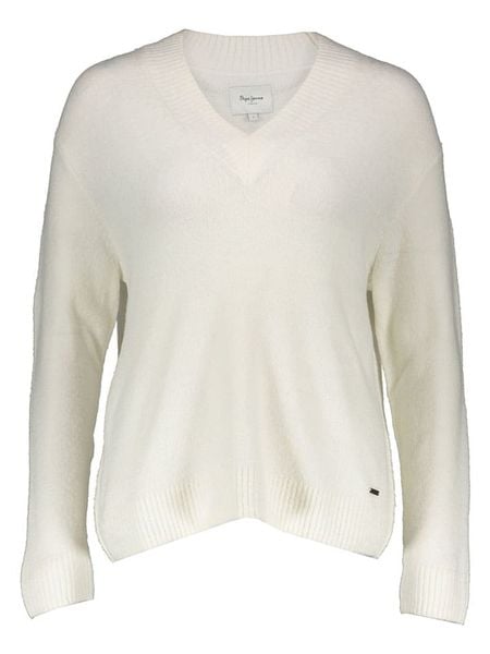 Pepe Jeans Sweter w kolorze kremowym rozmiar: XS. Brązowe swetry klasyczne damskie Pepe Jeans, xs, z jeansu, bez kołnierzyka. Za 113.36 zł.
