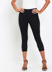 Legginsy rybaczki z połyskującymi kamieniami. Czarne legginsy damskie bonprix, bez wzorów. Za 54.99 zł.