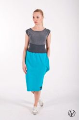 Spódnica z kieszenią turkus midi. Niebieskie spódniczki damskie Hultaj Polski, l, bez wzorów, z bawełny, eleganckie, midi, asymetryczne. Za 149.00 zł.