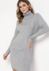 Jasnoszara Sukienka Midi z Golfem o Sweterkowym Fasonie Abdone. Szare sukienki damskie Born2be, bez wzorów, bez kołnierzyka, bez ramiączek, midi. W wyprzedaży za 79.99 zł.
