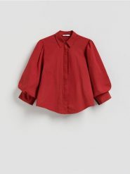 Koszula z bufiastymi rękawami - czerwony. Czerwone koszule damskie Reserved, l, bez wzorów, z bawełny, bez kołnierzyka, bez ramiączek. Za 139.99 zł.