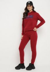 Bordowy Ocieplany Komplet Dresowy z Bawełny Joggery i Bluza z Kapturem i Nadrukiem Filola. Czerwone bluzy z kapturem damskie Born2be, m, z bawełny. Za 89.99 zł.