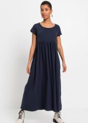 Sukienka shirtowa z bawełny organicznej. Niebieskie sukienki damskie bonprix, bez wzorów, z bawełny, bez kołnierzyka, petite, bez ramiączek. Za 122.99 zł.