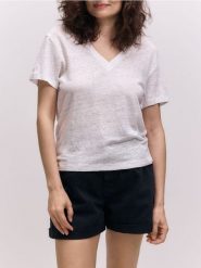 Lniany t-shirt - biały. Białe t-shirty damskie Reserved, l, bez wzorów, ze lnu, bez kołnierzyka. Za 139.99 zł.