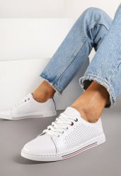 Białe Płaskie Tenisówki ze Skóry Naturalnej z Perforacją i Skórzaną Wkładką Aliwa. Białe trampki i tenisówki damskie Renee, bez wzorów, z jeansu. Za 109.99 zł.
