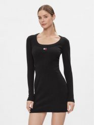 Tommy Jeans Sukienka dzianinowa Tjw Badge Rib Bodycon Ls DW0DW17424 Czarny Slim Fit. Czarne sukienki damskie Tommy Jeans, l, bez wzorów, z bawełny, bez kołnierzyka, bez ramiączek, bodycon. Za 239.99 zł.