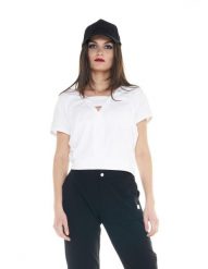 Damski T-shirt Cristal Shine o niskim kroju. Białe t-shirty damskie LEONE 1947 APPAREL, l, bez wzorów, z bawełny, bez kołnierzyka. Za 84.16 zł.