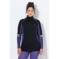 Damskie Bluzka funkcyjna wąska stójka zamek błyskawiczny długi rękaw. Czarne bluzki sportowe damskie Ulla Popken, plus size, z elastanu, bez kołnierzyka, bez ramiączek. Za 279.99 zł.