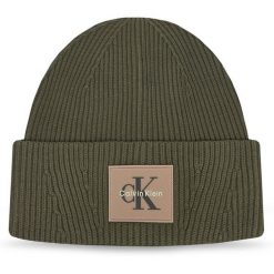 Czapka Calvin Klein. Brązowe czapki męskie CALVIN KLEIN, na zimę, bez wzorów. Za 169.99 zł.