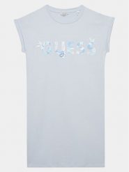 Guess Sukienka codzienna J4GK14 KAE23 Błękitny Regular Fit. Niebieskie sukienki dziewczęce Guess, z aplikacjami, z bawełny, bez ramiączek. Za 109.99 zł.