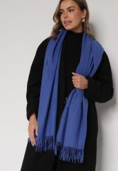 Niebieski Szalik z Bawełną i Wiskozą Ozdobiony Frędzlami Siadortia. Niebieskie szaliki i kominy damskie Born2be, bez wzorów, z bawełny. Za 49.99 zł.