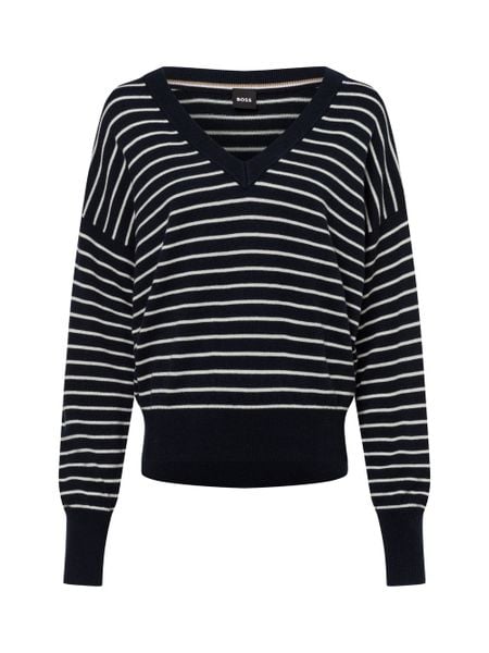 BOSS Sweter z zawartością kaszmiru - Felinke Kobiety Kaszmir niebieski|biały, S. Białe swetry klasyczne damskie Boss, s, z kaszmiru, bez kołnierzyka. Za 649.95 zł.
