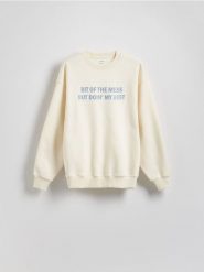Bluza z nadrukiem - kremowy. Białe bluzy bez kaptura damskie Reserved, l, z bawełny. W wyprzedaży za 59.99 zł.