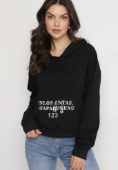 Czarna Casualowa Bluza z Kapturem i Kieszonką Zelotia. Czarne bluzy z kapturem damskie Born2be, l, z jeansu. Za 59.99 zł.