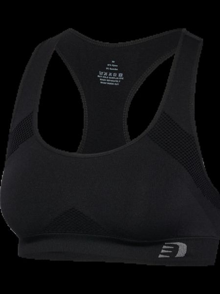 Hummel SPORTS BRA — biustonosz sportowy, regularny krój, łatwy do założenia. Czarne biustonosze sportowe damskie HUMMEL, z aplikacjami, z elastanu. Za 242.50 zł.