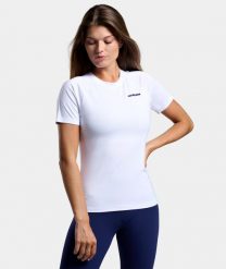 Koszulka do tenisa/Padla damska ekologiczna. Białe t-shirty damskie NORDICDOTS, bez wzorów, z materiału, bez kołnierzyka. Za 105.00 zł.