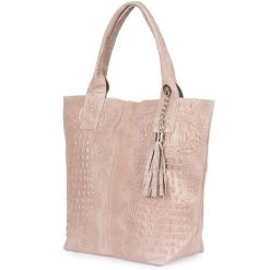 Pudrowy Róż Torebka Worek Skórzana A4 Krokodyl Z Saszetką L94. Czerwone shopper bag damskie Vera Pelle, bez wzorów, ze skóry, bez dodatków. Za 239.99 zł.
