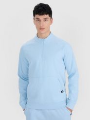 4F Bluza dresowa nierozpinana bez kaptura męska - niebieska L. Niebieskie bluzy bez kaptura męskie 4f, bez wzorów, z bawełny, eleganckie, bez kołnierzyka, bez ramiączek. W wyprzedaży za 69.99 zł.