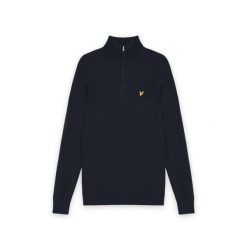 Sweter z bawełny merino z zamkiem błyskawicznym Lyle & Scott. Niebieskie swetry męskie LYLE AND SCOTT, m, bez wzorów, z bawełny, bez kołnierzyka. Za 451.50 zł.