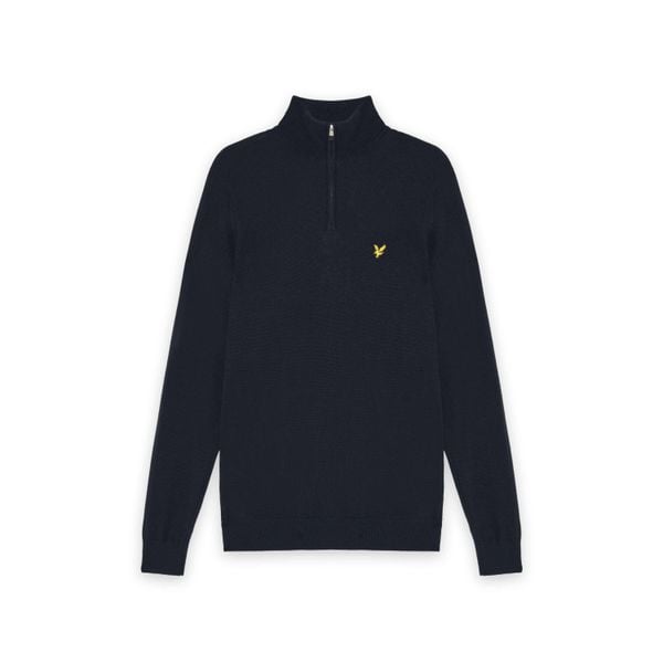 Sweter z bawełny merino z zamkiem błyskawicznym Lyle & Scott. Niebieskie swetry męskie LYLE AND SCOTT, m, bez wzorów, z bawełny, bez kołnierzyka. Za 451.50 zł.