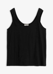 Tank top z czystej bawełny organicznej. Czarne topy damskie bonprix, bez wzorów, z bawełny, bez kołnierzyka. Za 37.99 zł.