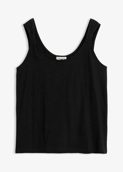 Tank top z czystej bawełny organicznej. Czarne topy damskie bonprix, bez wzorów, z bawełny, bez kołnierzyka. Za 37.99 zł.
