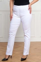 Białe spodnie Nilda z prostą nogawką wysoki stan PLUS SIZE XXL. Białe spodnie materiałowe damskie Nasi partnerzy, bez wzorów, z elastanu, biznesowe, z podwyższonym stanem, plus size. Za 159.90 zł.