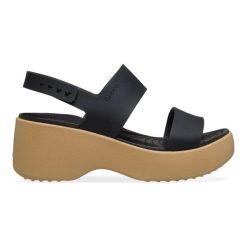 Damskie sandały Crocs Brooklyn Sky Sandal 212250-0RI. Czarne sandały damskie Crocs, bez wzorów, z materiału, bez obcasa. Za 259.00 zł.
