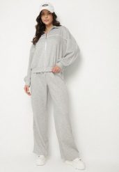Szary Komplet Dresowy z Wiskozą w Stylu Retro Bluza i Szerokie Spodnie Lavriz. Szare bluzy bez kaptura damskie Born2be, z dresówki. Za 179.99 zł.