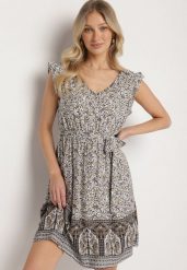 Czarna Wiskozowa Sukienka o Rozkloszowanym Kroju z Wiązanym Paskiem Sepona. Czarne sukienki damskie Born2be, na co dzień, m, z aplikacjami, z wiskozy, eleganckie, bez kołnierzyka, bez ramiączek, mini, rozkloszowane. Za 49.99 zł.