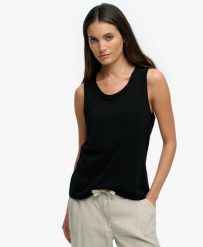 Superdry top z okrągłym dekoltem bawełna-lyocell w kroju relaxed – Black. Czarne topy sportowe damskie Superdry., na lato, bez wzorów, z bawełny, bez ramiączek. Za 107.80 zł.