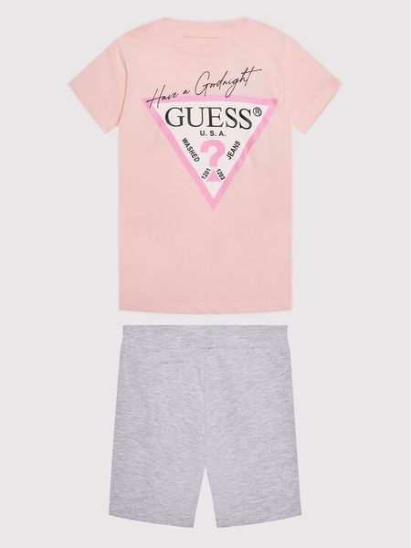 Guess Komplet t-shirt i szorty sportowe H1BJ10 K8HM0 Różowy Regular Fit. Czerwone koszulki dziewczęce Guess, z aplikacjami, z bawełny, bez ramiączek. Za 129.99 zł.