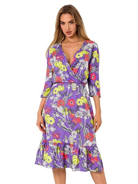 Made of emotion Sukienka w kolorze fioletowym ze wzorem rozmiar: M. Różowe sukienki damskie Made Of Emotion, m, bez wzorów, bez kołnierzyka, bez ramiączek, midi, rozkloszowane. Za 126.75 zł.