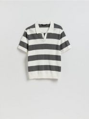 Bawełniany sweter polo - czarny. Czarne swetry męskie Reserved, l, bez wzorów, z bawełny, bez kołnierzyka. Za 119.99 zł.