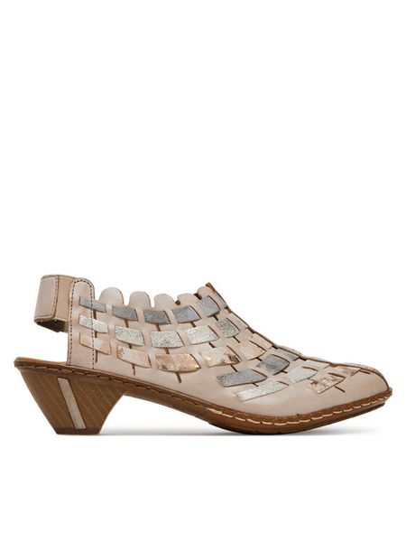 Rieker Czółenka CEO-46778-64 Beżowy. Brązowe czółenka damskie Rieker, bez wzorów, ze skóry, bez obcasa, na obcasie. Za 349.99 zł.