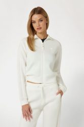 GUESS Biała bluza damska z lampasami New Allie Scuba. Białe bluzy bez kaptura damskie Guess, s, z materiału. W wyprzedaży za 217.99 zł.