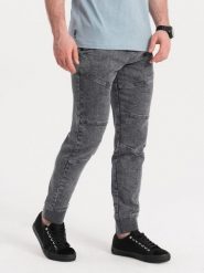 Spodnie męskie marmurkowe JOGGERY z przeszyciami - szare V3 - Rozmiar: S. Szare spodnie materiałowe męskie Ombre Clothing, bez wzorów, z bawełny. W wyprzedaży za 69.99 zł.