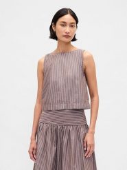 GAP Top w kolorze brązowo-białym rozmiar: XS. Brązowe topy damskie GAP, xs, bez wzorów, z bawełny, bez kołnierzyka. Za 84.21 zł.