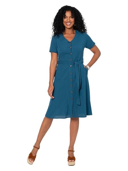 Aller Simplement Sukienka w kolorze niebieskim rozmiar: 38/40. Niebieskie sukienki damskie Aller Simplement, bez wzorów, klasyczne, bez kołnierzyka, bez ramiączek, midi. Za 127.35 zł.