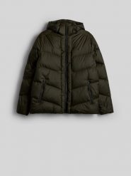 4F Kurtka zimowa puchowa z wypełnieniem naturalnym męska - khaki XXL. Brązowe kurtki męskie 4f, na zimę, m, bez wzorów, z materiału, klasyczne, bez kaptura. Za 699.99 zł.