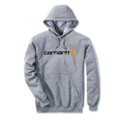 Bluza sportowa męska z kapturem Carhartt Midweight Signature Logo Sweatshirt. Czarne bluzy sportowe męskie Carhartt, bez wzorów, casualowe, bez kołnierzyka, bez ramiączek. Za 277.99 zł.