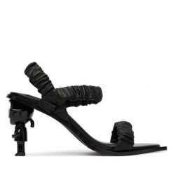 Sandały KARL LAGERFELD. Czarne sandały damskie Karl Lagerfeld, bez wzorów, bez obcasa, na słupku. Za 759.99 zł.