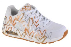 Buty sportowe Sneakersy damskie, Skechers Uno-Metallic Love. Białe buty sportowe na co dzień damskie Skechers, bez wzorów, z materiału, trekkingowe. Za 349.99 zł.