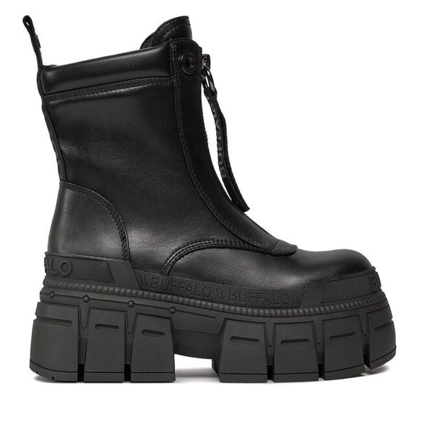 Botki Buffalo. Czarne botki damskie Buffalo, bez obcasa, na płaskiej podeszwie, bez zapięcia. Za 699.99 zł.
